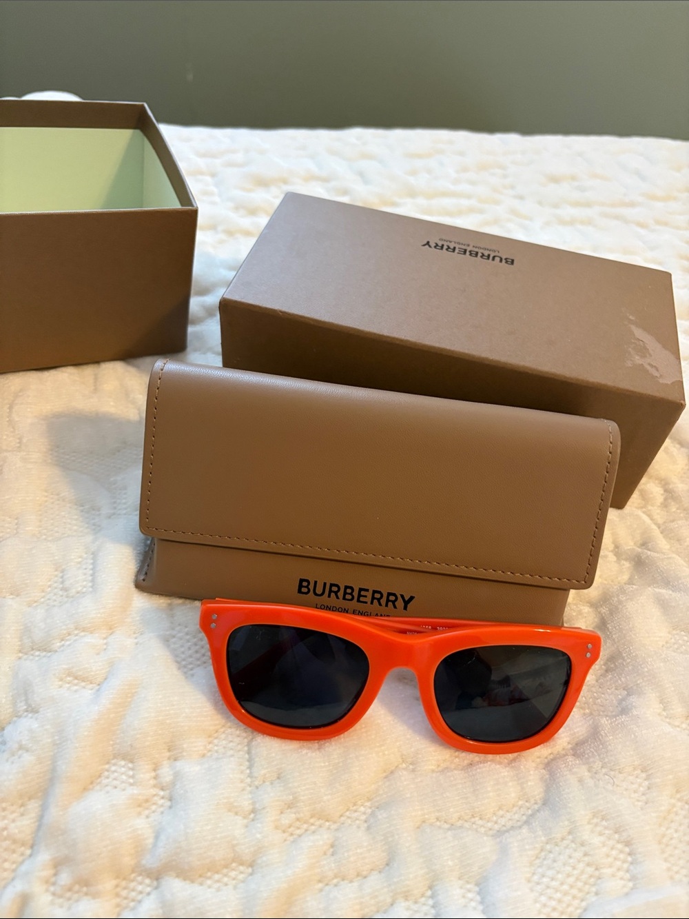 Burberry Kids Bright Orange Sunglasses with Tan Case